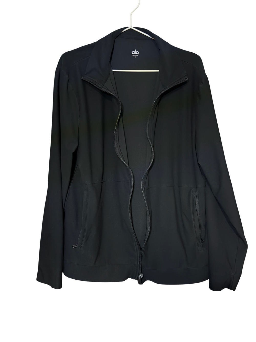 ALO Yoga Black Slim Fit Stretch Full Zip Track Jacket Size Medium Athletic